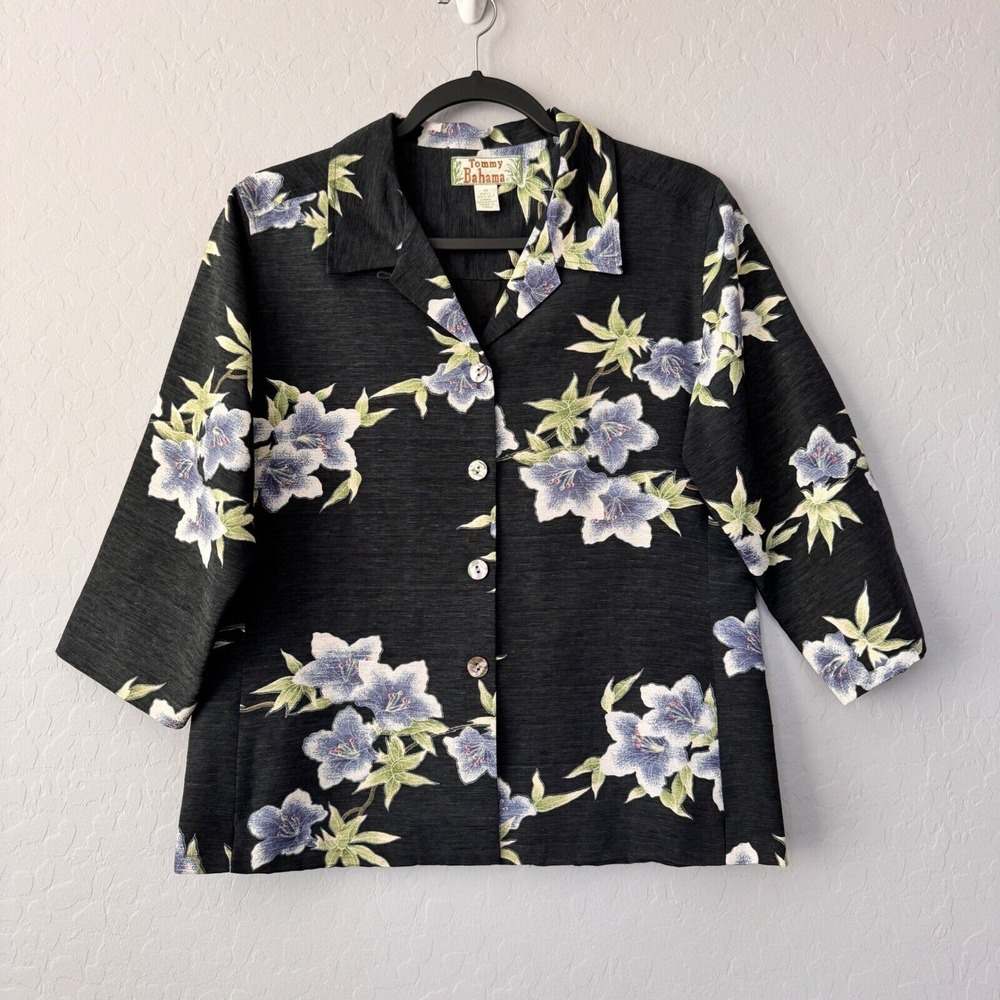 Tommy Bahama‎ Silk Floral Button Down Shirt Jacket Resort Wear Top Size 10
